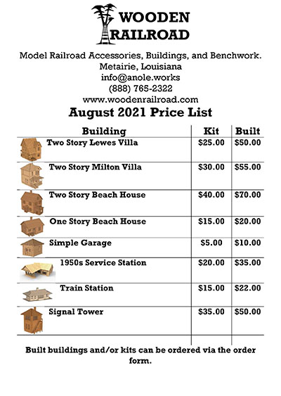Wooden Railroad Price List