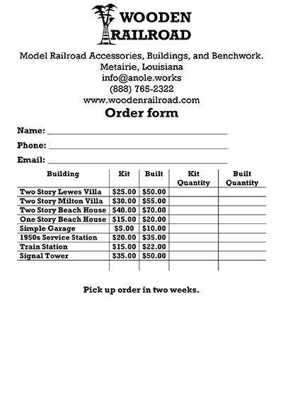 Wooden Railroad Price List